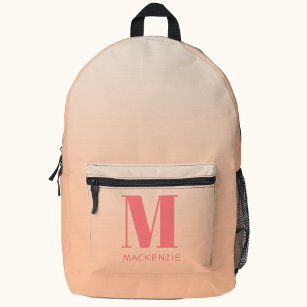 Modern Monogram Initial Name Peach Gradient Printed Backpack