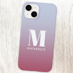 Modern Monogram Initial Name Pink Blue Gradient Case-Mate iPhone 14 Case<br><div class="desc">Modern typography minimalist monogram initial name design which can be changed to personalise.  White on a magenta pink to pale blue gradient background.</div>