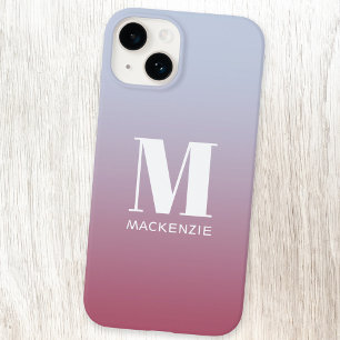 Modern Monogram Initial Name Pink Blue Gradient iPhone 14 Case