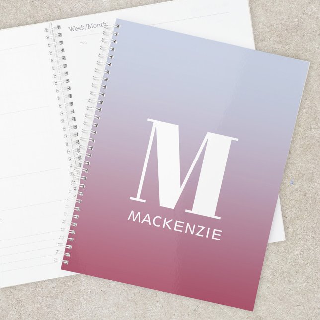 Modern Monogram Initial Name Pink Blue Gradient Planner (Simple modern monogram name personalized pink blue gradient planner)