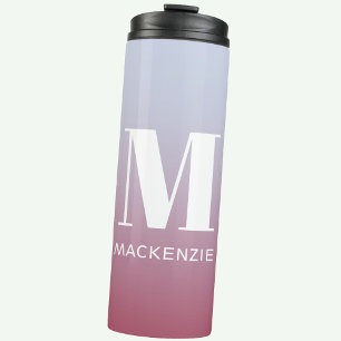 Modern Monogram Initial Name Pink Blue Gradient Thermal Tumbler