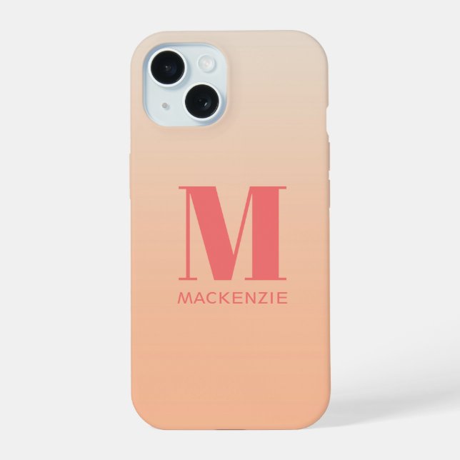 Modern Monogram Initial Name Teal Aqua Gradient iPhone 15 Case (Back)