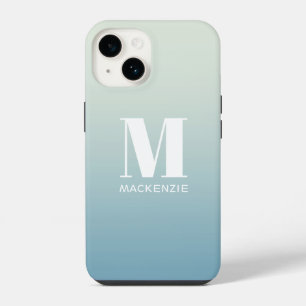 Modern Monogram Initial Name Teal Aqua Gradient iPhone 14 Case