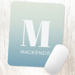 Modern Monogram Initial Name Teal Aqua Gradient Mouse Pad<br><div class="desc">Modern typography minimalist monogram initial name design which can be changed to personalise.  White on a teal to aqua blue ocean gradient background.</div>