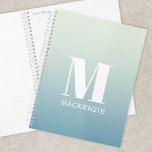 Modern Monogram Initial Name Teal Aqua Gradient Planner<br><div class="desc">Modern lower case typography minimalist monogram initial design which can be changed to personalise. White on a teal to aqua ocean gradient background.</div>