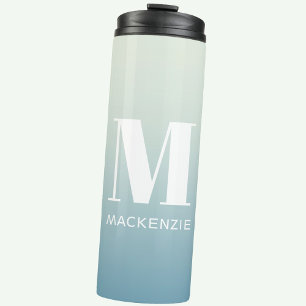 Modern Monogram Initial Name Teal Aqua Gradient Thermal Tumbler