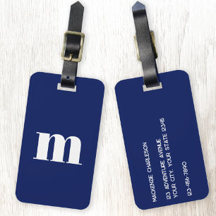 Modern Monogram Initial Navy Blue Luggage Tag