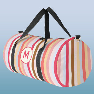 Modern Monogram Initial Pastel Candy Stripe Duffle Bag