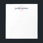 Modern Monogram Initial Pink and Blue Personalised Notepad<br><div class="desc">This modern notepad features a simple single line monogram with a highlighted initial.  Use the template form to add your personalisation.</div>