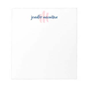 Modern Monogram Initial Pink and Blue Personalised Notepad