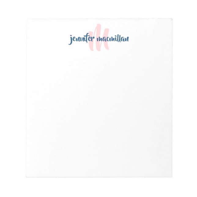Modern Monogram Initial Pink and Blue Personalised Notepad (Front)