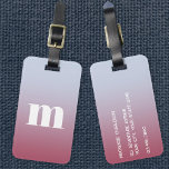 Modern Monogram Initial Pink Blue Gradient Luggage Tag<br><div class="desc">Modern lower case typography minimalist monogram initial design which can be changed to personalise,  along with the details on the reverse. White on a pink to pale blue background.</div>