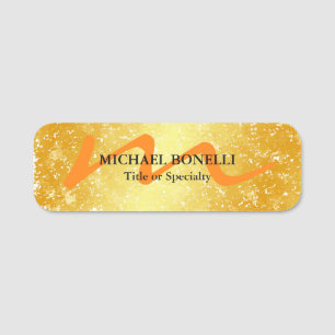 Modern monogram initial professional gold colour name tag