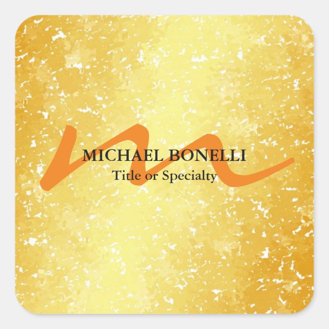 Modern monogram initial professional gold colour square sticker (Front)