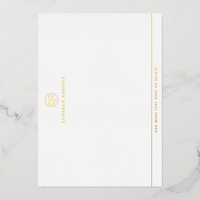 Modern monogram initial silver gold foil note card (Front)