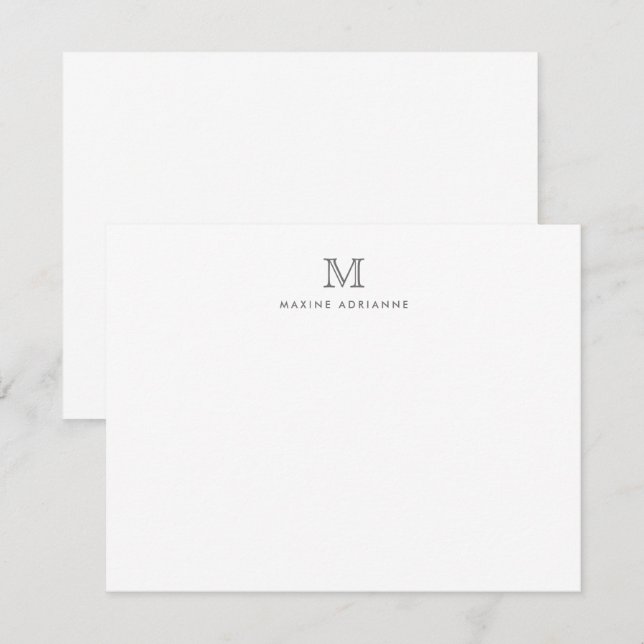 Modern Monogram Initial Silver Grey Note Card (Front/Back)