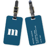 Modern Monogram Initial Teal Green Luggage Tag<br><div class="desc">Modern lower case typography minimalist monogram initial design which can be changed to personalise,  along with the details on the reverse. White on a teal green background.</div>