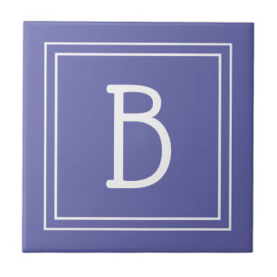 Modern Monogram Initial Very Peri Periwinkle Blue Ceramic Tile