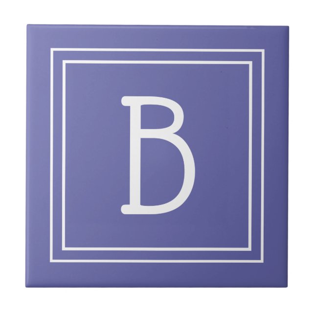 Modern Monogram Initial Very Peri Periwinkle Blue Ceramic Tile (Front)