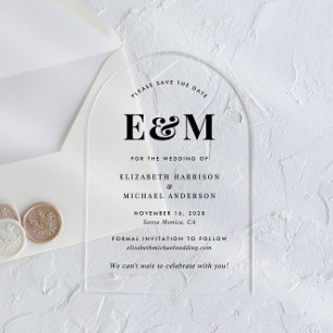 Modern Monogram Initials Arch Save The Date Acrylic Invitations