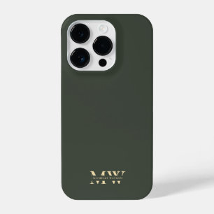 Modern Monogram Initials Birthday Green iPhone 14 Pro Case