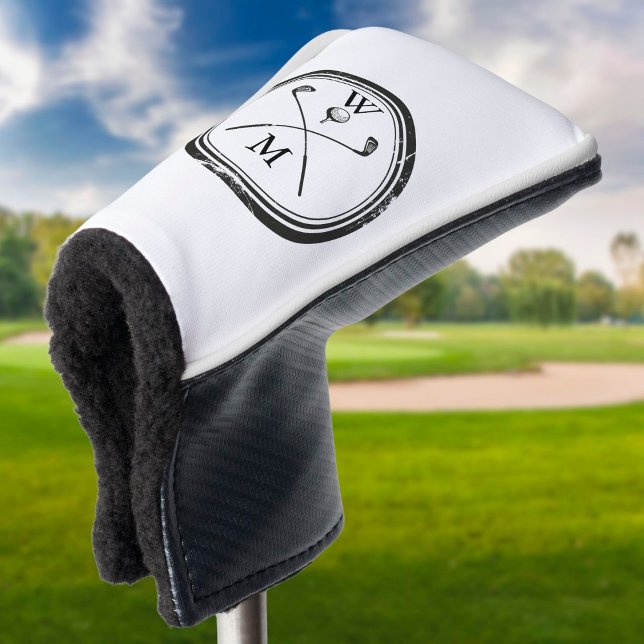 Modern Monogram Initials Black and White Golf Head Cover (Creator Uploaded)