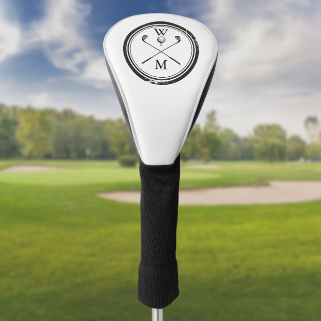 Modern Monogram Initials Black and White Golf Head Cover (Creator Uploaded)