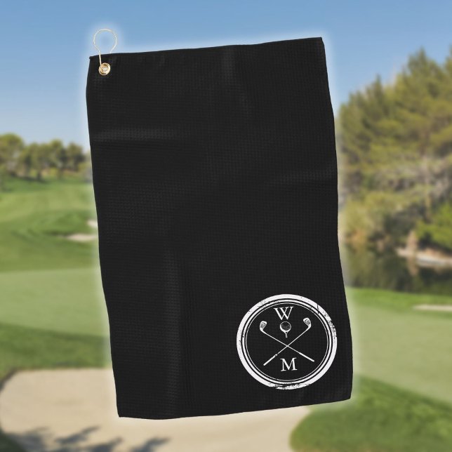 Modern Monogram Initials Black and White Golf Towel (Modern Monogram Initials Black and White Golf Towel)