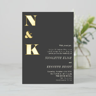 Modern Monogram Initials Black Bold Wedding Gold 