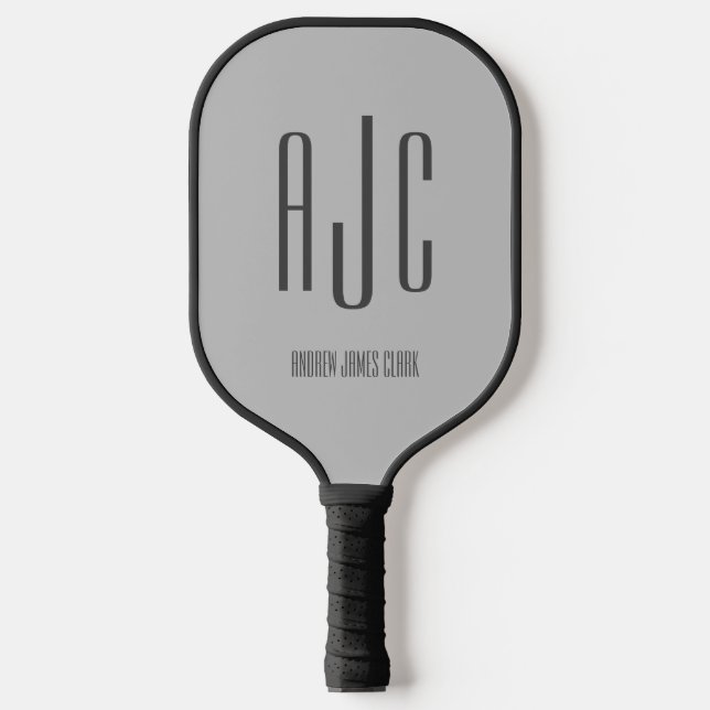 Modern Monogram initials Black Grey Pickleball Paddle (Front)