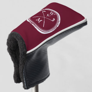 Modern Monogram Initials Burgundy Golf Head Cover