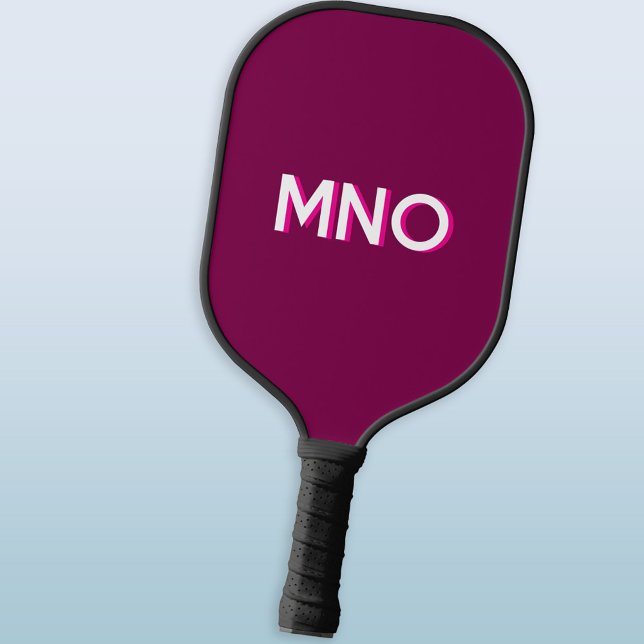 Modern Monogram Initials Drop Shadow Cherry Pink Pickleball Paddle (Modern monogram initials personalized drop shadow cherry pink pickleball paddle)