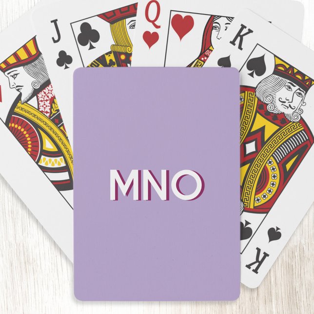 Modern Monogram Initials Drop Shadow Pastel Lilac Playing Cards (Modern drop shadow three letter monogram initials personalized playing cards in pastel lilac pink)
