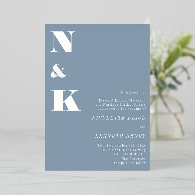 Modern Monogram Initials Dusty Blue Bold Wedding  (Standing Front)