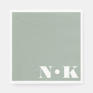 Modern Monogram Initials Dusty Sage Custom Wedding Napkin