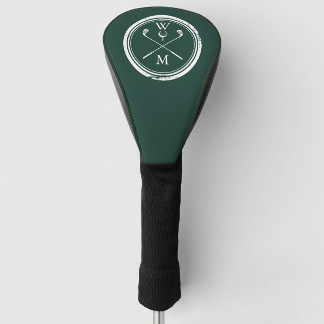 Modern Monogram Initials Emerald Green Golf Head Cover (Front)