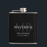 Modern Monogram Initials Groomsmen Wedding Gift Hip Flask<br><div class="desc">This stylish monogrammed groomsman flask features the groomsmen names, initials, title and date written in a trendy, grey minimalist typography. Simply add the names of the groomsmen, their initials, title and date in the personalise section to create your own wedding party flask. Although shown here as a groomsman flask, easily...</div>
