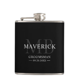 Modern Monogram Initials Groomsmen Wedding Gift Hip Flask
