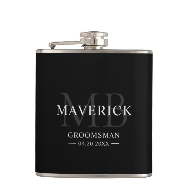 Modern Monogram Initials Groomsmen Wedding Gift Hip Flask (Front)