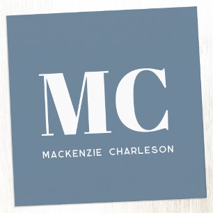 Modern Monogram Initials Name Dusty Blue Gray Square Business Card