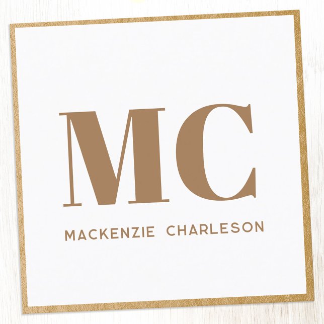 Modern Monogram Initials Name Gold Framed Square Business Card (Simple elegant monogram initial professional business card with faux gold frame detail.)