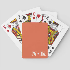 Modern Monogram Initials Orange Custom Wedding Playing Cards