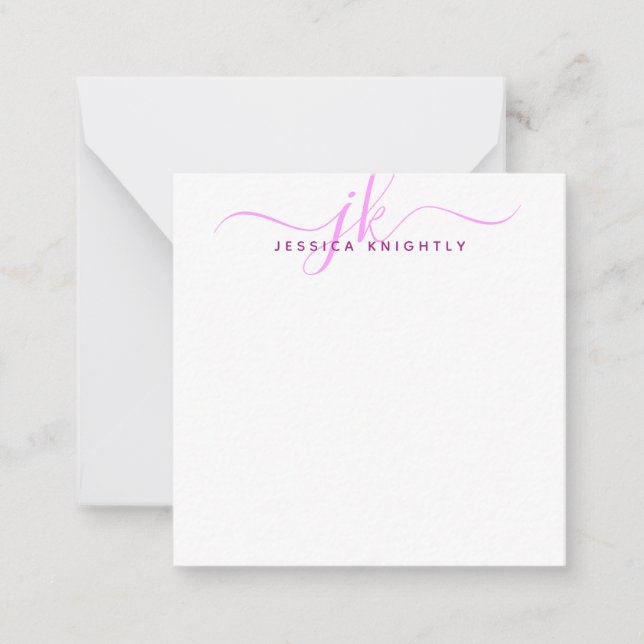 Modern Monogram Initials Pink Script Minimal Card (Front)