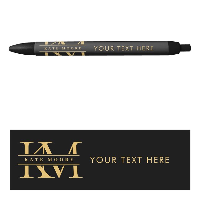 Modern Monogram Initials Professional Black Gold Ink Pen (Modern Monogram Initials Professional Black Gold Pen)
