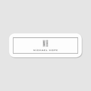 Modern Monogram Initials Professional Plain Simple Name Tag