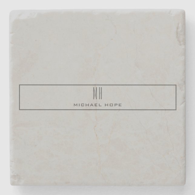 Modern Monogram Initials Professional Plain Simple Stone Coaster (Front)