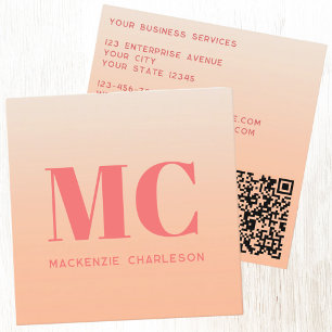 Modern Monogram Initials QR Code Peach Gradient Square Business Card