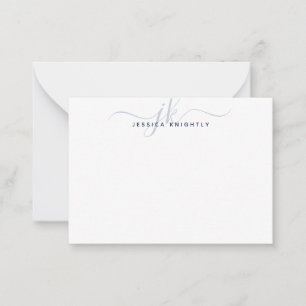 Modern Monogram Initials Script Navy Blue Minimal Card