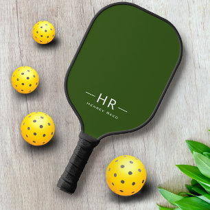 Modern Monogram Initials Simple Forest Green Pickleball Paddle