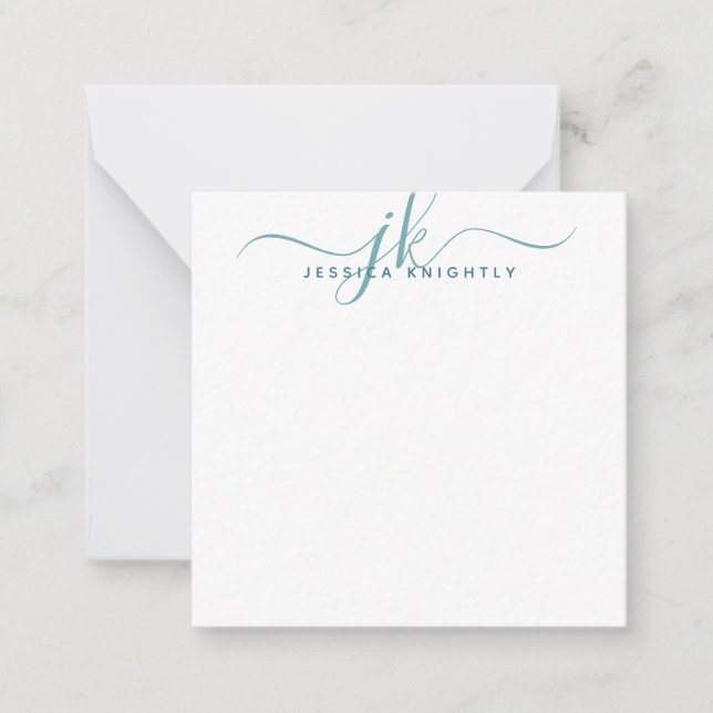 Modern Monogram Initials Teal Script Minimal Card (Front)